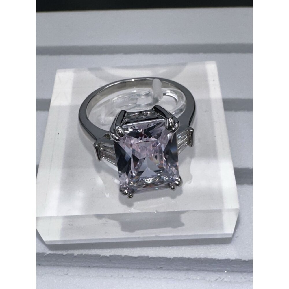 Silver Plated Cubic Zirconia Princess Cut Ring Size 7 - Picture 3 of 9